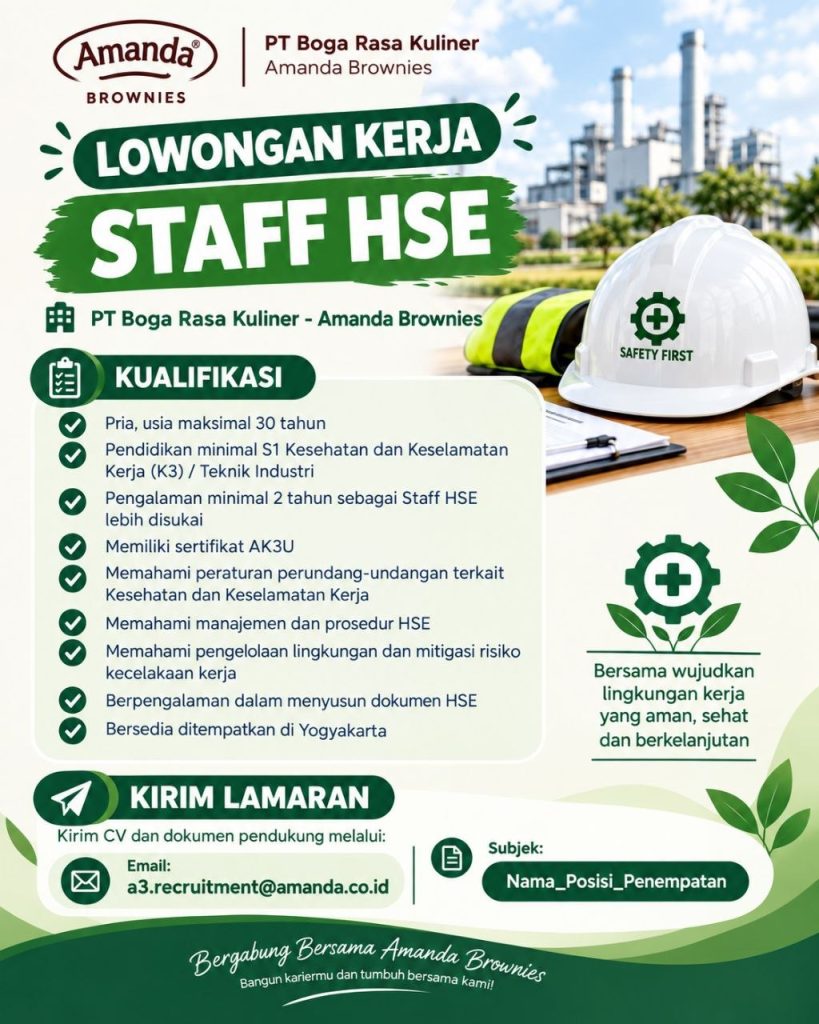 Poster lowongan PT Boga Rasa Kuliner - Amanda Brownies