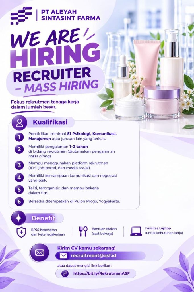 Poster lowongan PT Aleyah Sintasint Farma