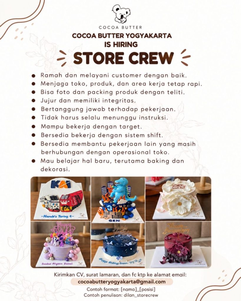 Poster lowongan COCOA BUTTER YOGYAKARTA