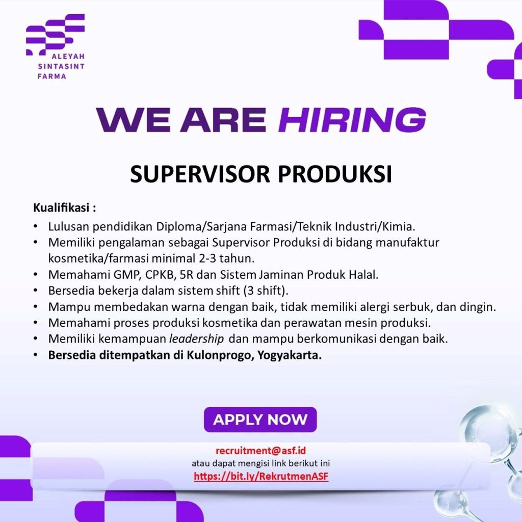 Poster lowongan Aleyah Sintasint Farma
