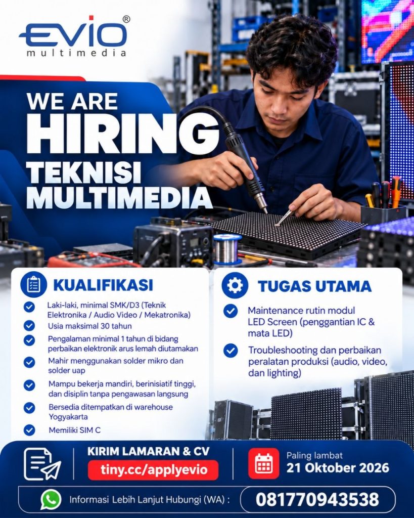 Poster lowongan Evio Multimedia
