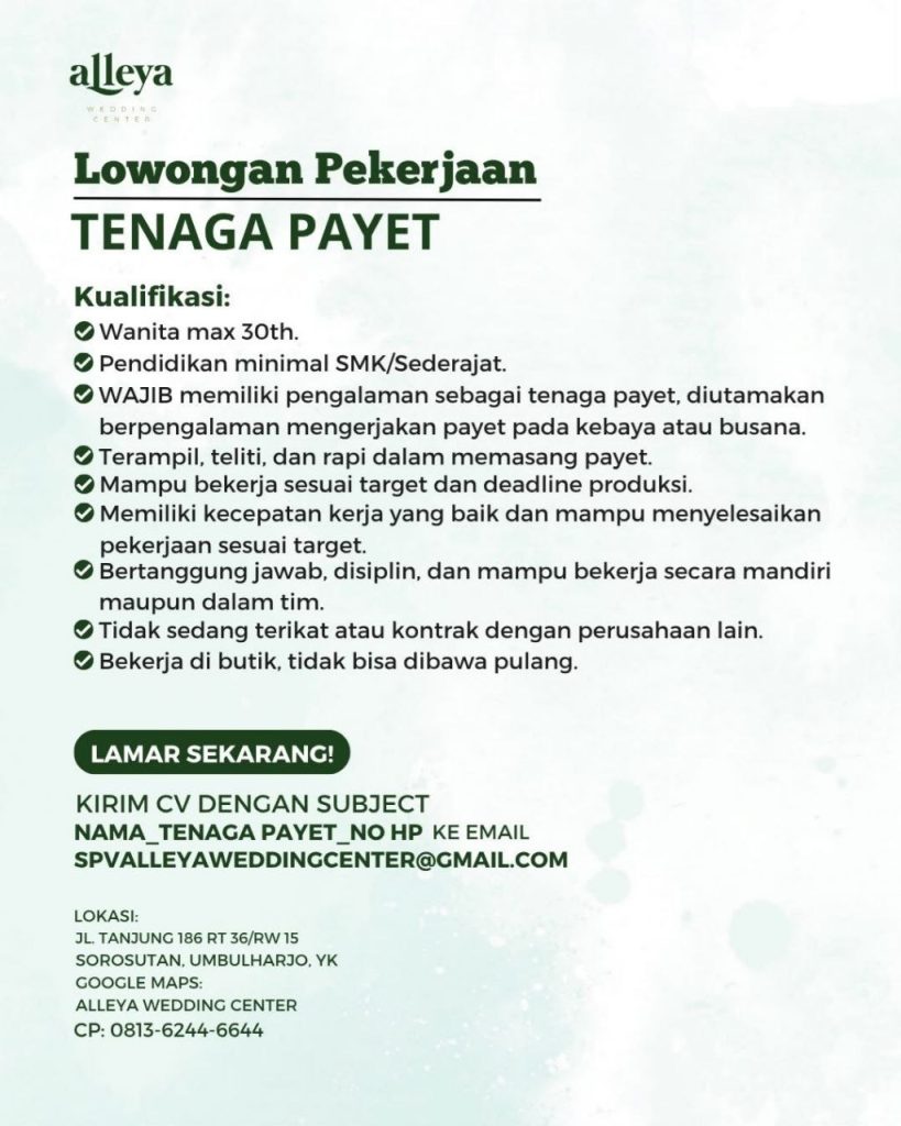 Poster lowongan Alleya Wedding Center