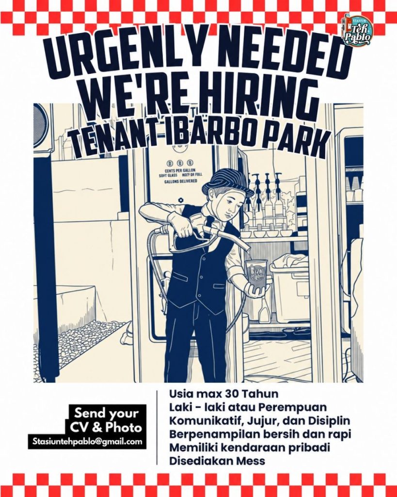 Poster lowongan Stasiun Teh Pablo