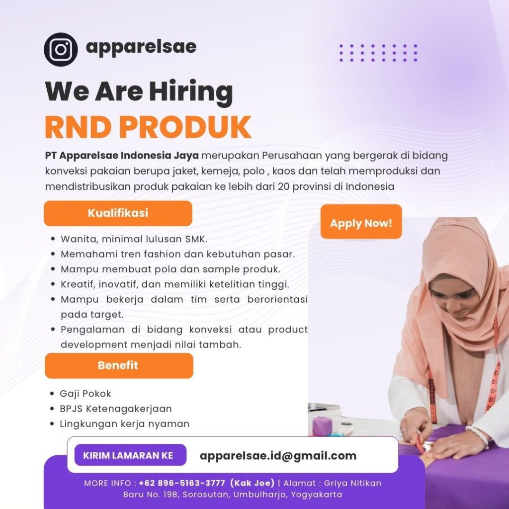 Poster lowongan PT Apparelsae Indonesia Jaya